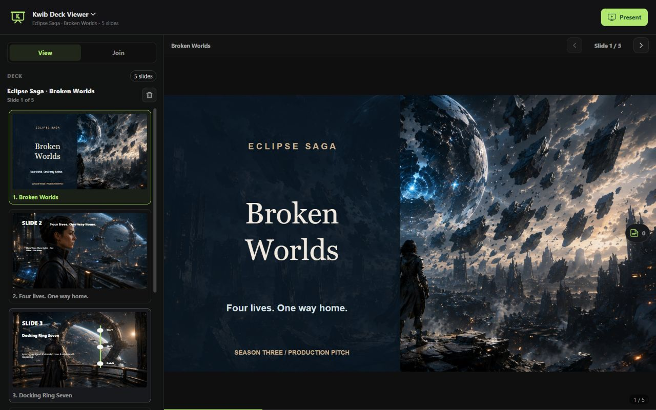 The same Broken Worlds deck in the current Chrome viewer