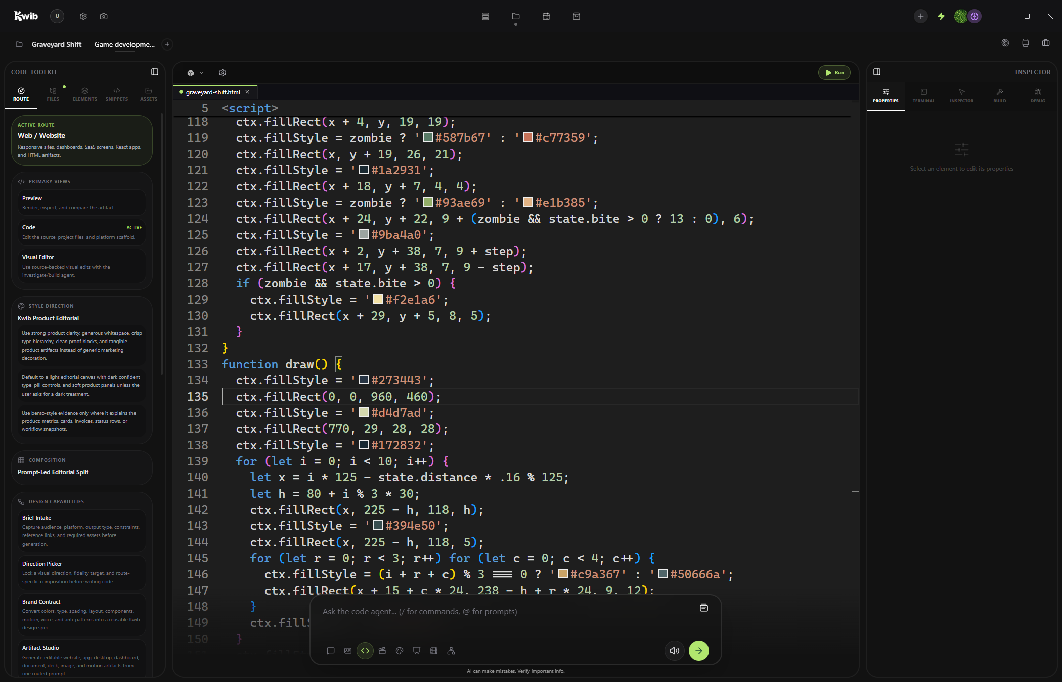 Graveyard Shift’s source code open in Kwib